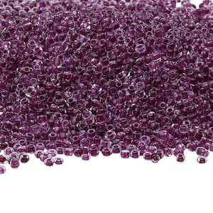 Seed bead, Ming Tree™, glass, pkg/1 pound, #11 round, transparent color-lined amethyst purple.