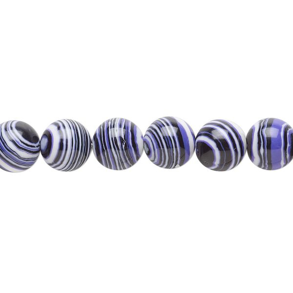 Bead, resin, black / white / purple, 8mm round. Sold per 15" to 16" strand. image number 0