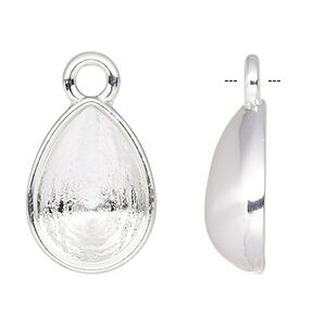 Drop, Almost Instant Jewelry®, silver-plated "pewter" (zinc-based alloy), 11x8mm beaded teardrop with 10x7mm pear setting. Sold individually.