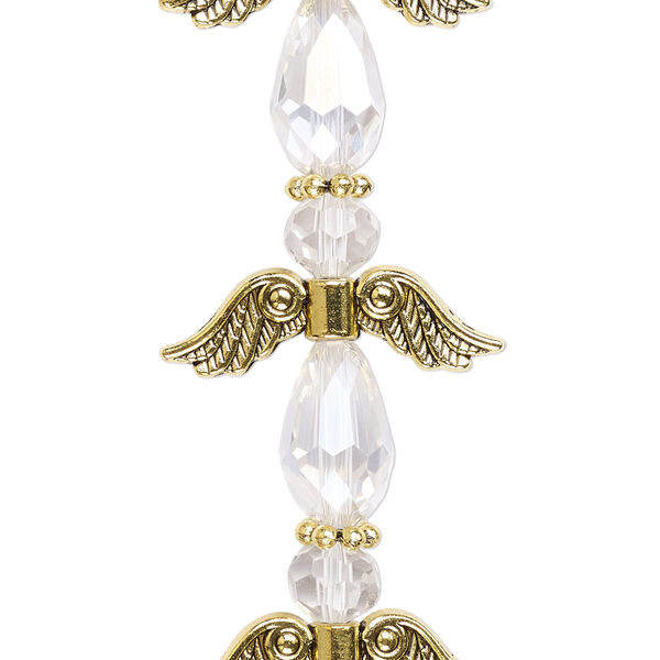 Bead, crystal and antique gold-finished "pewter" (zinc-based alloy), translucent clear AB, 23mm angel. Sold per pkg of 4. image number 0