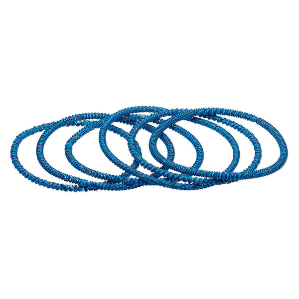 Bracelet, stretch, painted steel, light blue, 3mm twisted coil, 7 inches. Sold per pkg of 6. image number 0