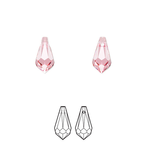 Drop 288pk rose, Swarovski® 11x5.5mm pendant teardrop 6000 image number 0