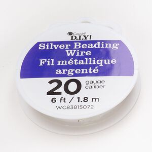 Wire, copper, pkg/6 feet, round, silver finish, 20 gauge.