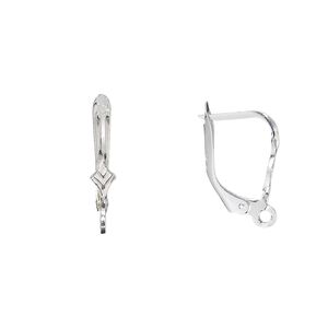 Ear wire leverback 1pkg2 sterling silver, 16mm / 6x4mm shield / open loop / flat wire, 1 pair