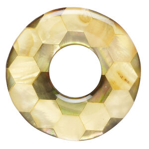 Focal, black lip shell / gold lip shell / mother-of-pearl shell / resin (assembled) 1pkg1, 40mm undrilled 1sided donut.