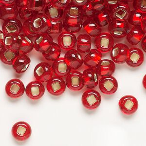 Seed bead, Preciosa Ornela, glass, transparent silver-lined red, #2 rocaille with square hole. Sold per 500-gram pkg.