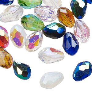 Bead Celestial Crystal® 1pkg40, 11X7.5mm-12X8mm teardrop / 66 facets, opaque to transparent multicolored AB