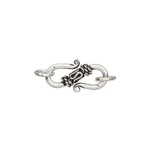 Clasp S-hook 1pkg1 sterling silver, 19x9mm / 6mm 17 gauge closed jump ring, antiqued 1-strand