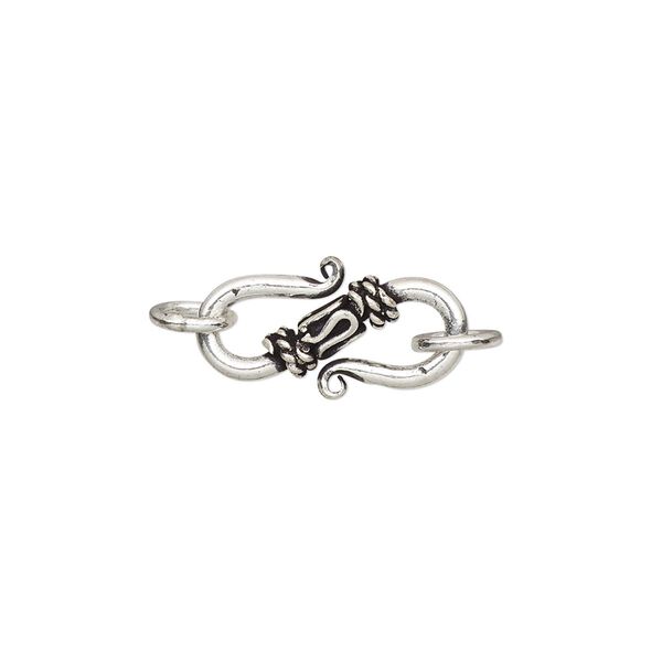 Clasp S-hook 1pkg1 sterling silver, 19x9mm / 6mm 17 gauge closed jump ring, antiqued 1-strand image number 0
