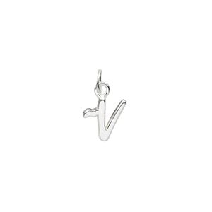 Charm, sterling silver, 9x8mm Champagne cursive alphabet letter "V." Sold individually.