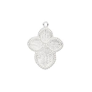 Drop, silver-plated brass, 20x17mm with (1) 10x8mm and (3) 6x4.8mm pure leaf settings. Sold individually.