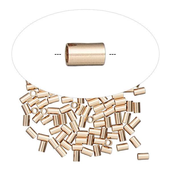 Crimp, 14Kt rose gold-filled, 3x2mm tube, 1.4mm inside diameter. Sold per pkg of 100. image number 0