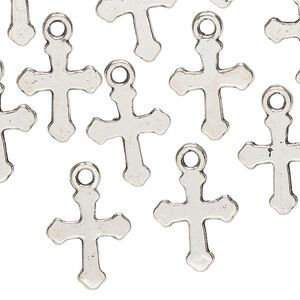 Drop, "pewter" (zinc-based alloy), pkg/20, 19x13mm double-sided flat cross, antique silver finish.