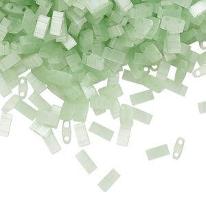 Seed bead, TILA®, glass, pkg/10g, 5x2.3mm half tila rectangle, translucent silk luster mint green, (HTL-2559).