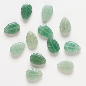 Green aventurine 1pkg12, carved leaf bead natural, 11x8mm-12x9mm
