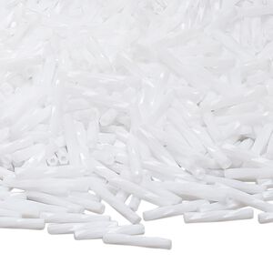 Bead, Miyuki, bugle bead, glass, pkg/250 g, 12x2mm center-drilled twisted, opaque white, (TW-402).