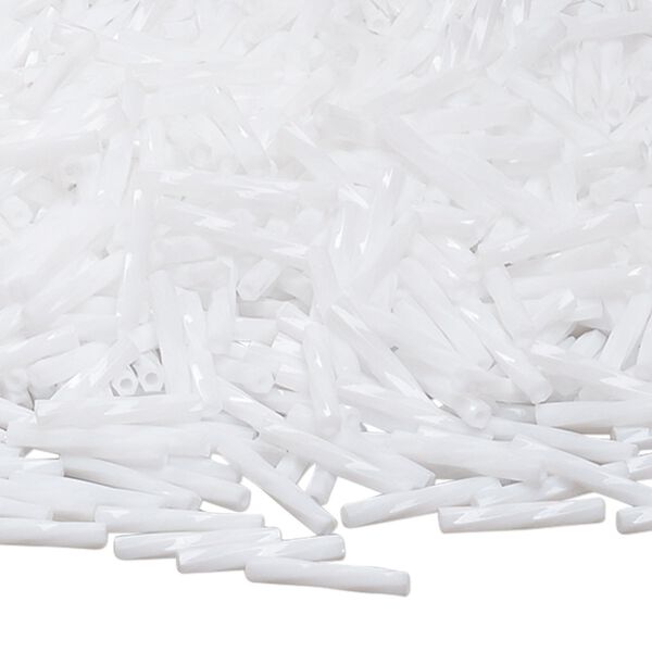 Bead, Miyuki, bugle bead, glass, pkg/250 g, 12x2mm center-drilled twisted, opaque white, (TW-402). image number 0