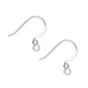 Ear wire, 5-micron premium silver-plated brass, 17mm flat fishhook with 2.5mm ball and open loop, 21 gauge. Sold per pkg of 4 pairs.