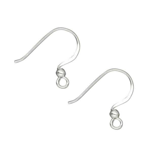 Ear wire, 5-micron premium silver-plated brass, 17mm flat fishhook with 2.5mm ball and open loop, 21 gauge. Sold per pkg of 4 pairs. image number 0