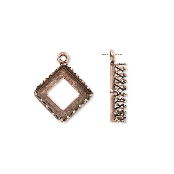 Drop, JBB Findings, antique copper-plated brass, 12mm square with open back and decorative trim with 10mm square bezel setting. Sold individually. image number 0