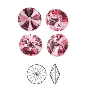Chaton 6pk rose foil back, Preciosa MAXIMA Czech crystal rhinestone 12mm rivoli
