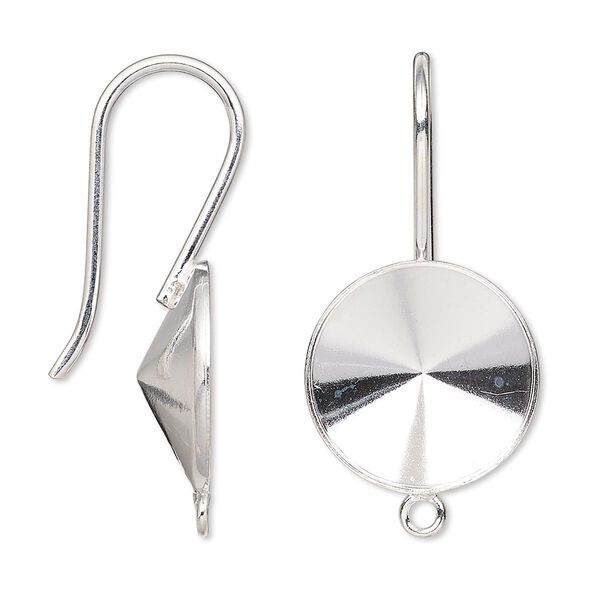 Ear wire, Almost Instant Jewelry®, sterling silver, 32mm fishhook with loop and 16mm rivoli setting, 18 gauge. Sold per pair. image number 0