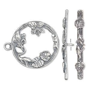 Clasp toggle 1pkg1 sterling silver, 23mm round, antiqued JBB Findings 1-strand