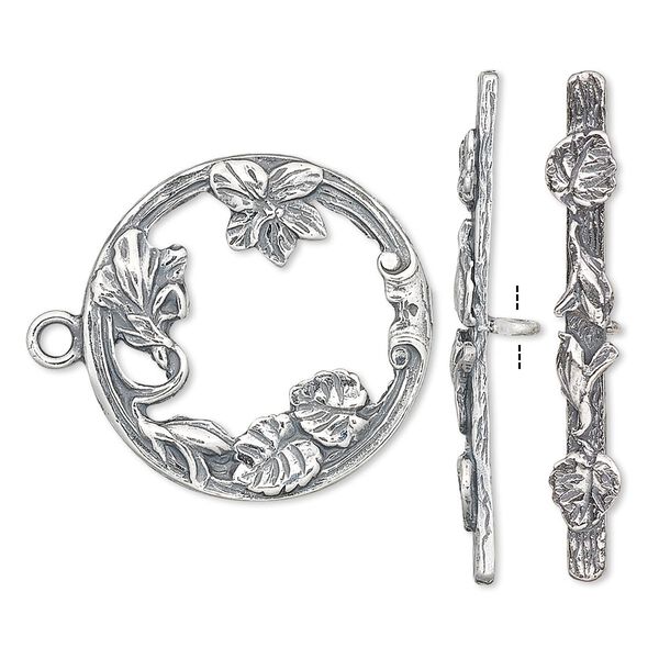 Clasp toggle 1pkg1 sterling silver, 23mm round, antiqued JBB Findings 1-strand image number 0