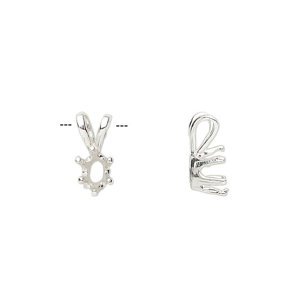 Pendant, Sure-Set™, sterling silver, 6x4mm pre-notched 6-prong oval setting. Sold individually. image number 0