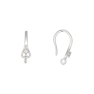 Ear wire fishhook 1pkg2 sterling silver / cubic zirconia, 16.5mm / 6x4.5mm teardrop / open loop, 18 gauge clear 1 pair