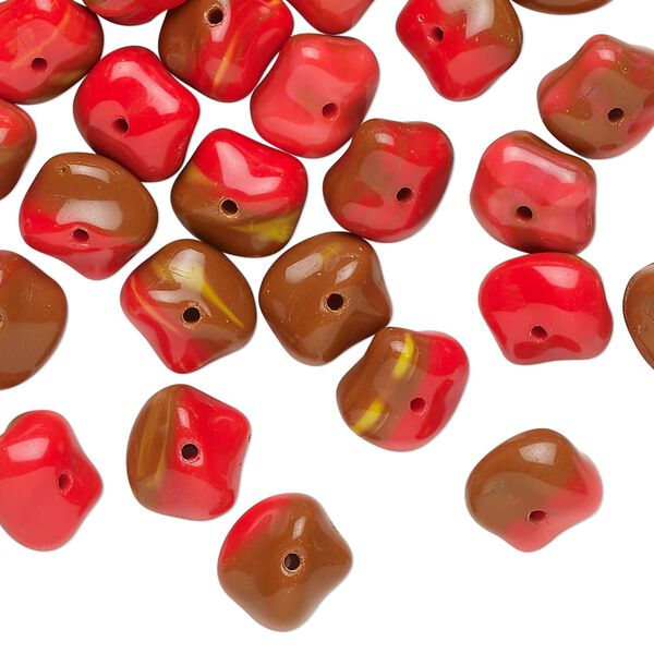 Bead, Czech pressed glass, opaque brown and red, 8x7mm freeform rondelle. Sold per 1-ounce pkg, approximately 45 beads. image number 0