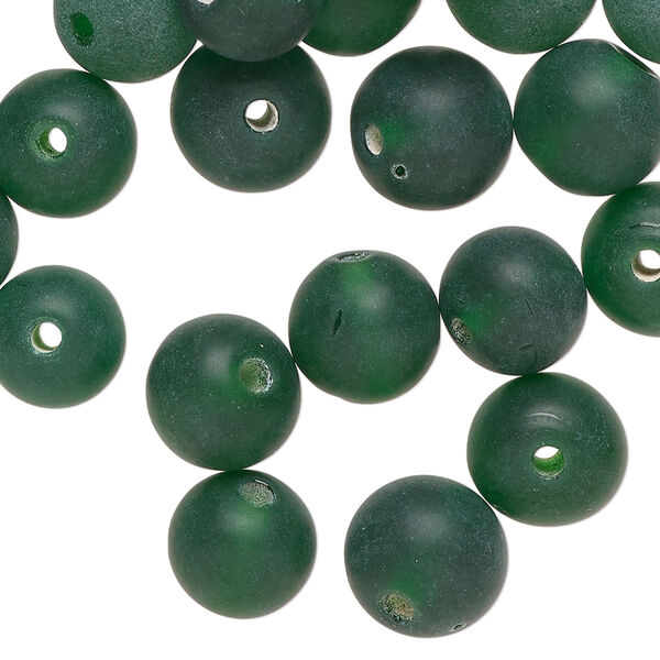 Bead, lampworked glass, opaque dark green, 10mm round. Sold per 2-ounce pkg, approximately 45 beads. image number 0