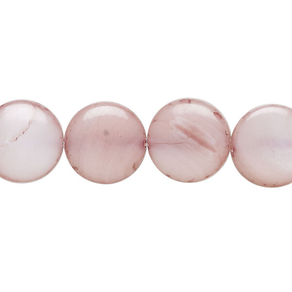 Mother-of-pearl shell 1pkg1, puffed flat round bead 15 inch light taupe 12-13mm image number 0