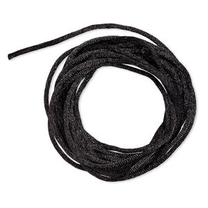 Cord, Satinique™, satin, black, 2mm regular. Sold per pkg of 10 feet.