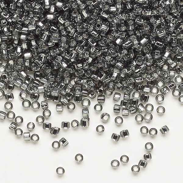 Seed bead, Dyna-Mites™, glass, pkg/40g, #11 round, transparent silver-lined gunmetal, (86:SR 11/0 SR). image number 0
