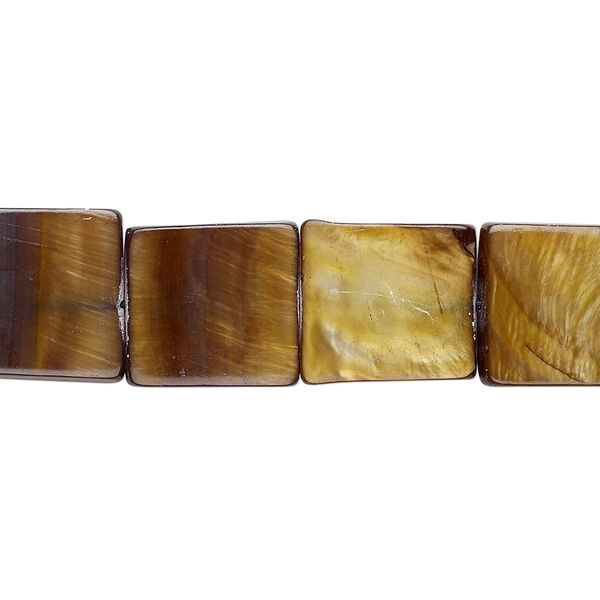 Bead, mother-of-pearl shell (dyed), brown, 15-16mm flat square, Mohs hardness 3-1/2. Sold per 15-inch strand. image number 0