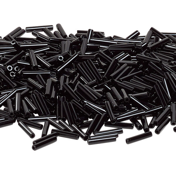 Bead, Miyuki, bugle bead, glass, pkg/250 g, 12x2.4mm center-drilled, opaque black, (RBU-0401). image number 0