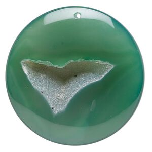 Druzy green agate 1pkg1, puffed flat round focal 50-52mm
