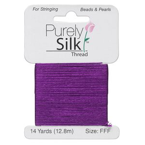 Thread, Purely Silk™, 3-ply, plum, size FFF. Sold per 14-yard card.
