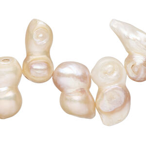 Freshwater pearl 1pkg1, top-drilled freeform natural, 15 inch mauve and peach 13x9mm-26x11mm cultured