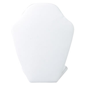 Display, necklace, leatherette, white, 4 x 3 x 1-1/2 inches, VELCRO&reg;-style tab on back with adjustable angle. Sold individually.