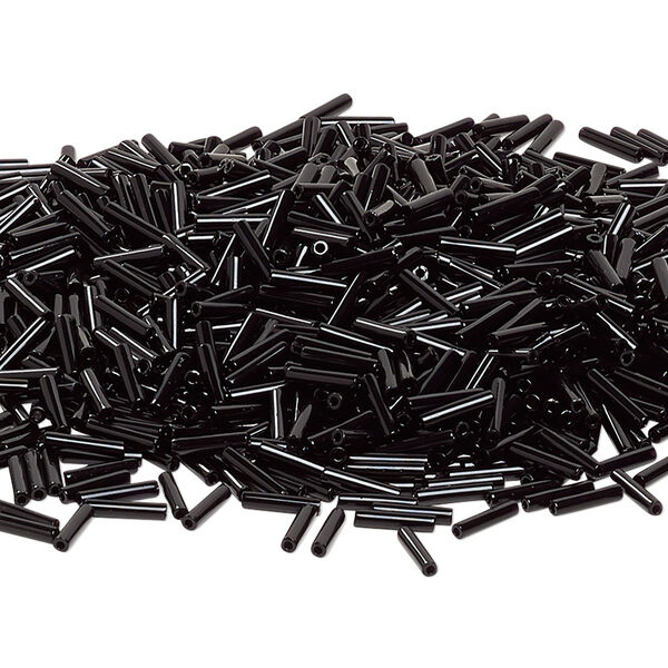 Bead, Miyuki, bugle bead, glass, pkg/250 g, 9x1.9mm center-drilled, opaque black, (RBU-0401). image number 0