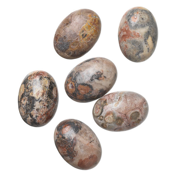 Cabochon, leopardskin jasper (natural), 14x10mm calibrated oval, B grade, Mohs hardness 6-1/2 to 7. Sold per pkg of 6. image number 0