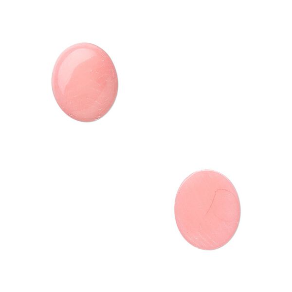 Cabochon, bamboo coral (dyed), pink, 12x10mm calibrated oval, Mohs hardness 3-1/2 to 4. Sold per pkg of 2. image number 0