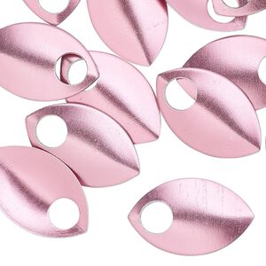 Component, anodized aluminum, pink, 22x14mm 2-sided curved scale blank with 5mm hole, 20 gauge. Sold per pkg of 20.