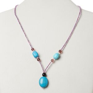 Multi-gemstone / glass / "pewter" (zinc-based alloy) 1pkg1, AB silver-finished / antique gold-finished puffed oval necklace 17 inch / lobster claw clasp 22x18mm