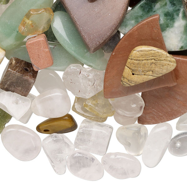 Multi-gemstone / glass 1pkg1, top-drilled / center-drilled mixed shape bead, 1/2 lb mix 4x3mm-39x27mm image number 0