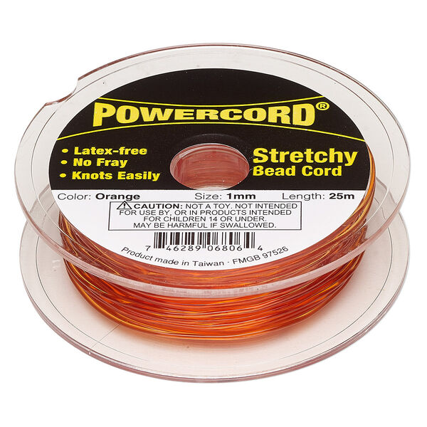 Cord, Powercord®, elastic, orange, 1mm, 14-pound test. Sold per 25-meter spool. image number 0