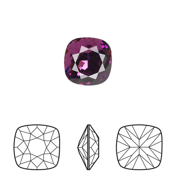 Fancy stone 6pk amethyst foil back, Crystal Passions® 12mm cushion 4470 image number 0