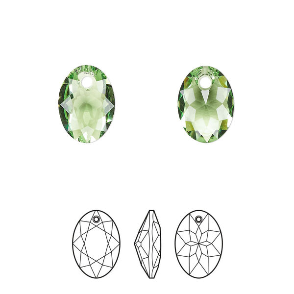 Drop 2pk peridot, Crystal Passions® 11.5mm pendant elliptic cut 6438 image number 0